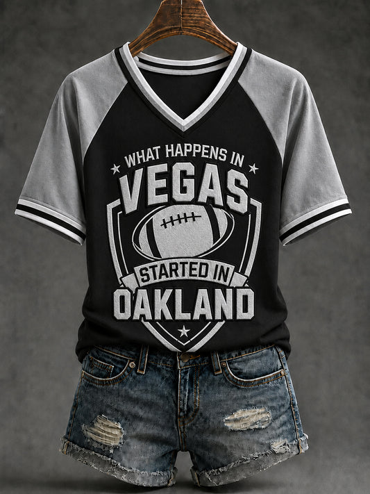 Women's Las Vegas Football Fan Print V-neck T-shirt