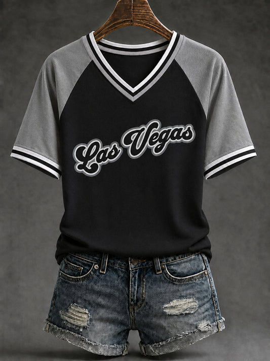 Women's Las Vegas Football Fan Print V-neck T-shirt