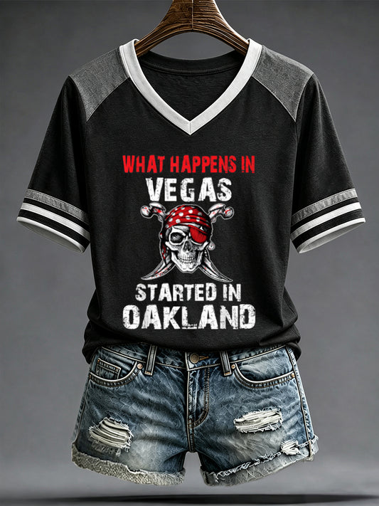 Women's Las Vegas Football Fan Print V-neck T-shirt