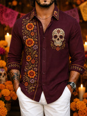 Men's Mexico Day of The Dead Art Print Casual Shirt