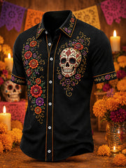 Men's Mexico Day of The Dead Art Print Casual Shirt