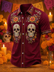 Men's Mexico Day of The Dead Art Print Casual Shirt