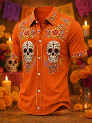Men's Mexico Day of The Dead Art Print Casual Shirt