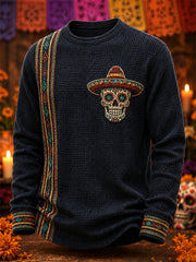Men's Mexico Day of The Dead Art Print Casual Waffle Sweatshirt