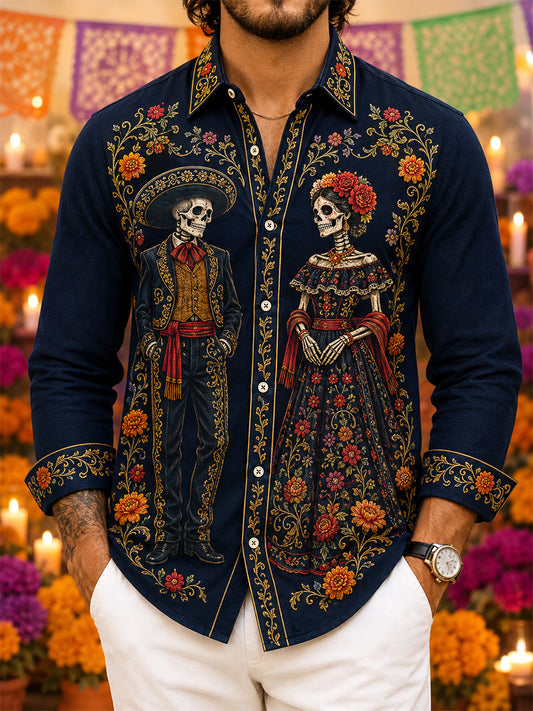 Men's Mexico Day of The Dead Art Print Casual Shirt