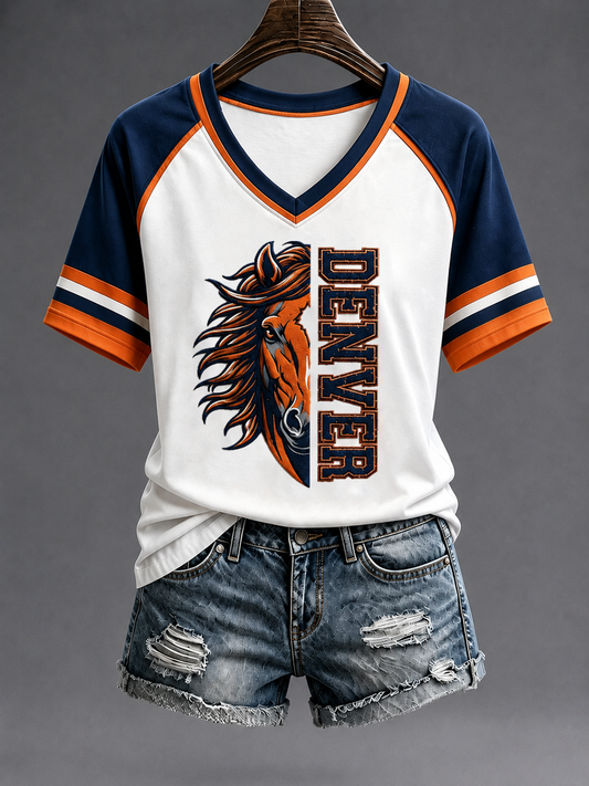 Women's Football Fans Gameday V-neck off-shoulder short-sleeved T-shirt