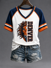 Women's Football Fans Gameday V-neck off-shoulder short-sleeved T-shirt