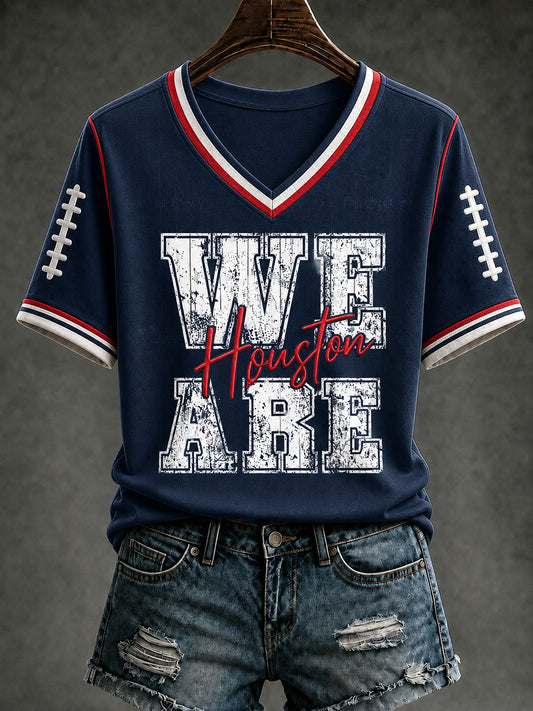 Women's Football Printed V-neck T-shirt