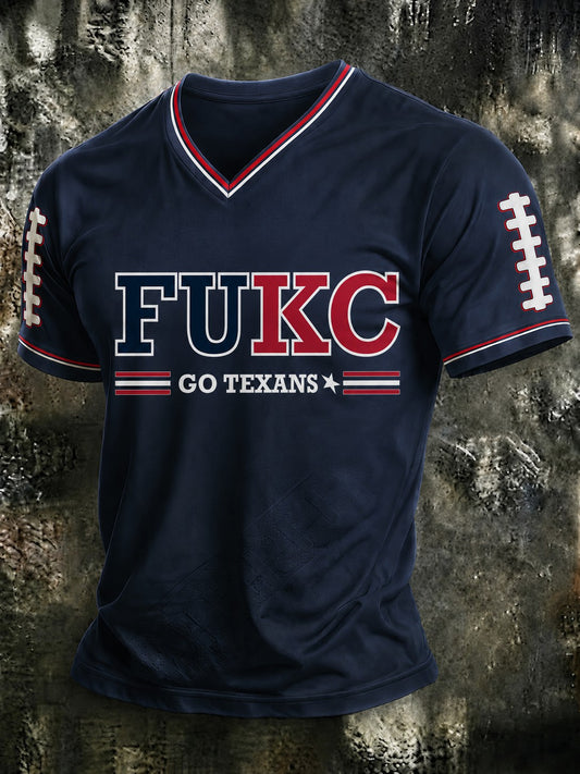 Men's Football Printed V-neck T-shirt