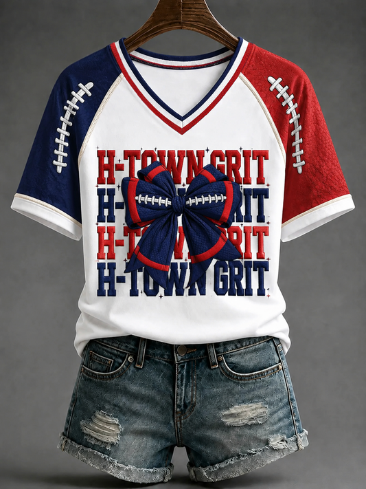 Women's Football V-neck Off-shoulder Short-sleeved T-shirt