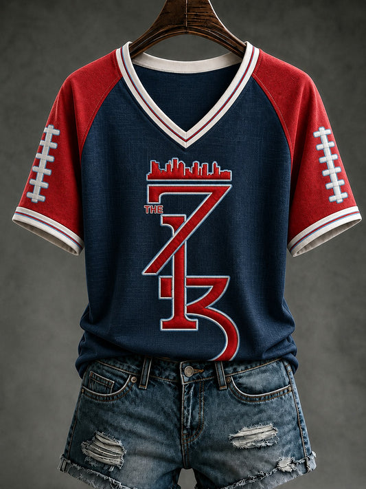 Women's Football Printed V-neck T-shirt
