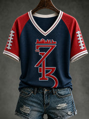 Women's Football Printed V-neck T-shirt