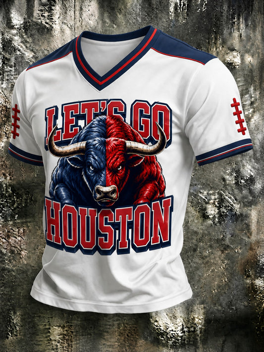 Men's Football Printed V-neck T-shirt