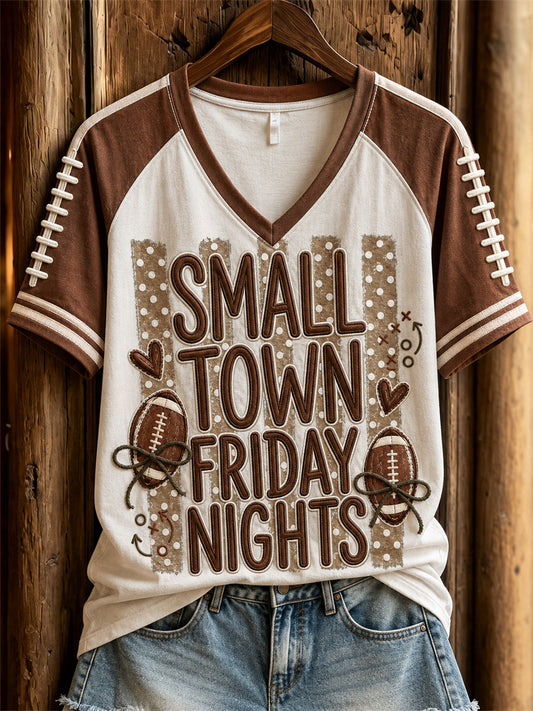 Women's Football Small Town Friday Nights Print Raglan short-sleeved T-shirt