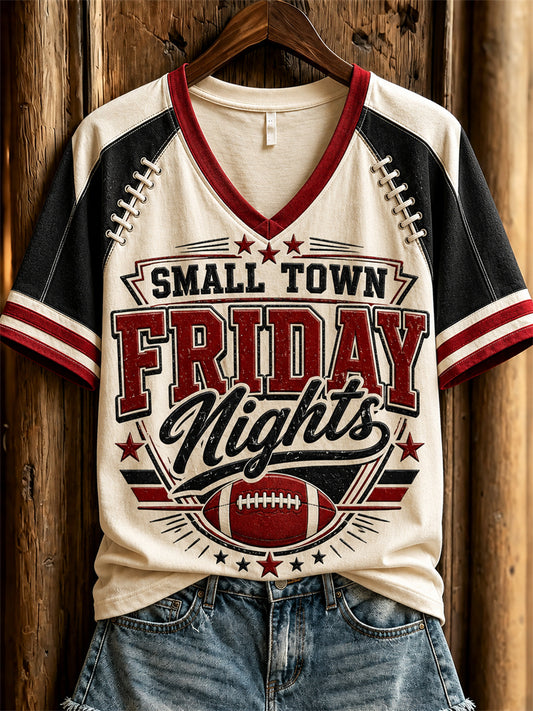Women's Football Small Town Friday Nights Jersey Print short-sleeved T-shirt