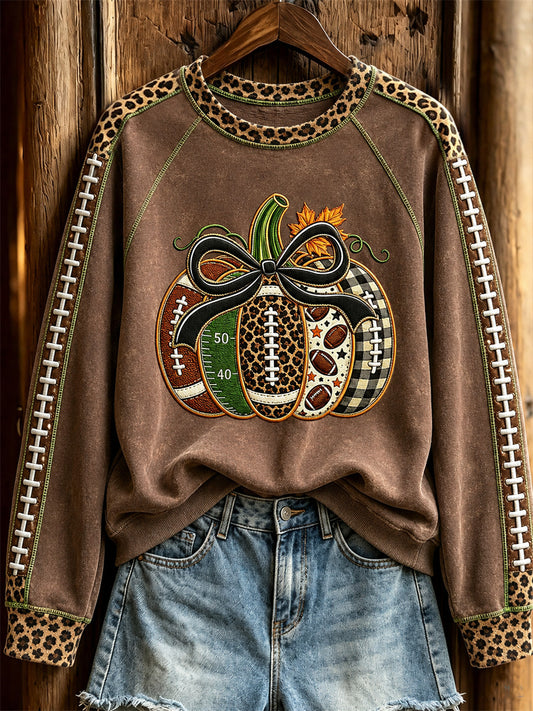 Women's Football Inspired Fall Pumpkin Leopard Print Sweatshirt