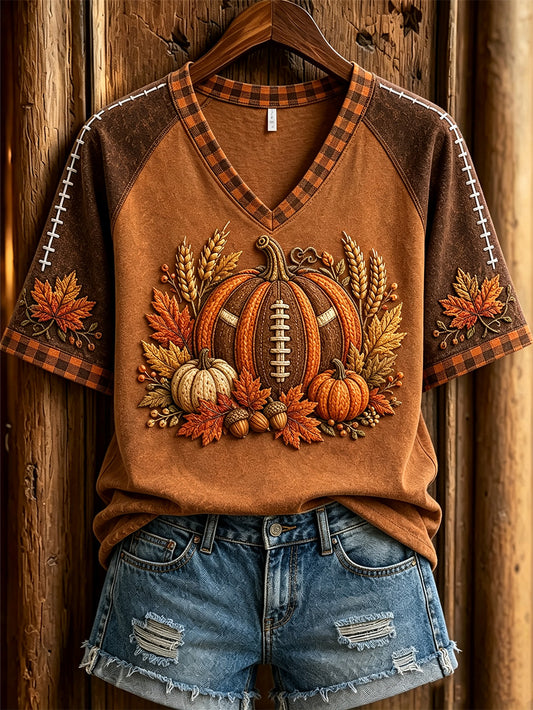 Women's Autumn Pumpkin Pattern Casual Short Sleeve T-shirt