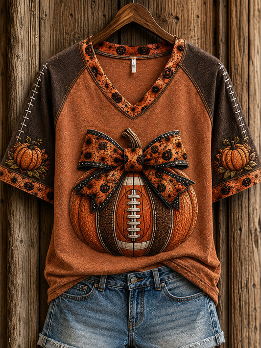 Women's Autumn Pumpkin Pattern Casual Short Sleeve T-shirt