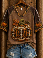 Women's Autumn Pumpkin Pattern Casual Short Sleeve T-shirt