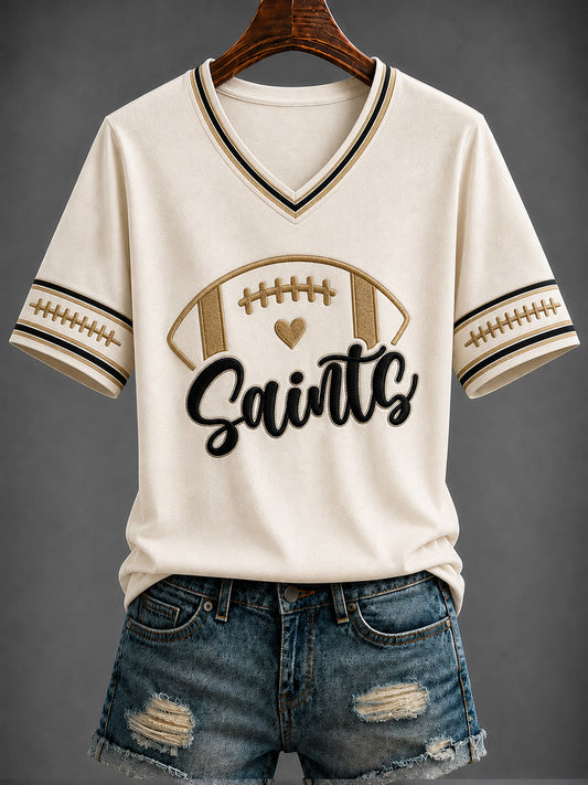 Women's America Football Printed V-neck T-shirt