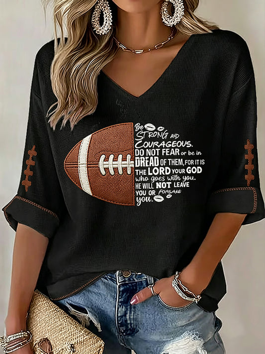Women's Football And Jesus Faith Print Waffle T-shirt