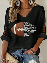 Women's Football And Jesus Faith Print Waffle T-shirt