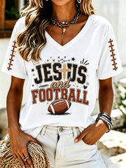 Women's Football And Jesus Faith Print T-shirt