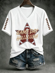 Women's Football And Jesus Faith Print V-neck T-shirt