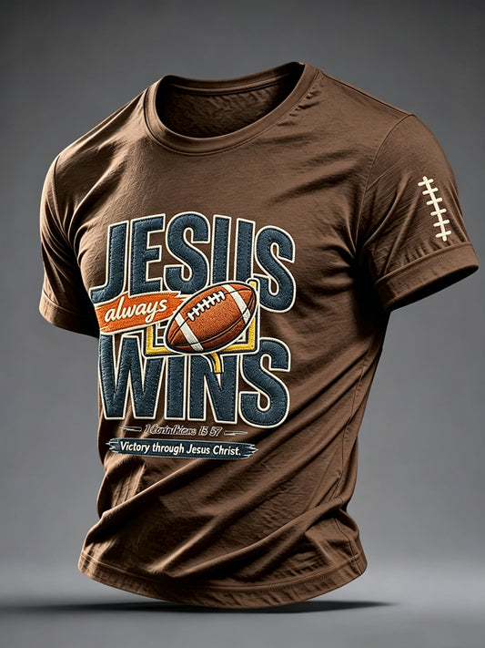 Men's Football And Jesus Faith Print T-shirt