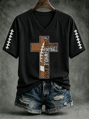 Women's Football And Jesus Faith Print V-neck T-shirt