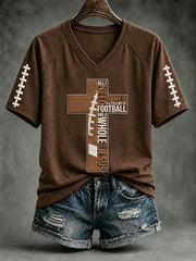 Women's Football And Jesus Faith Print V-neck T-shirt