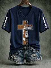 Women's Football And Jesus Faith Print V-neck T-shirt