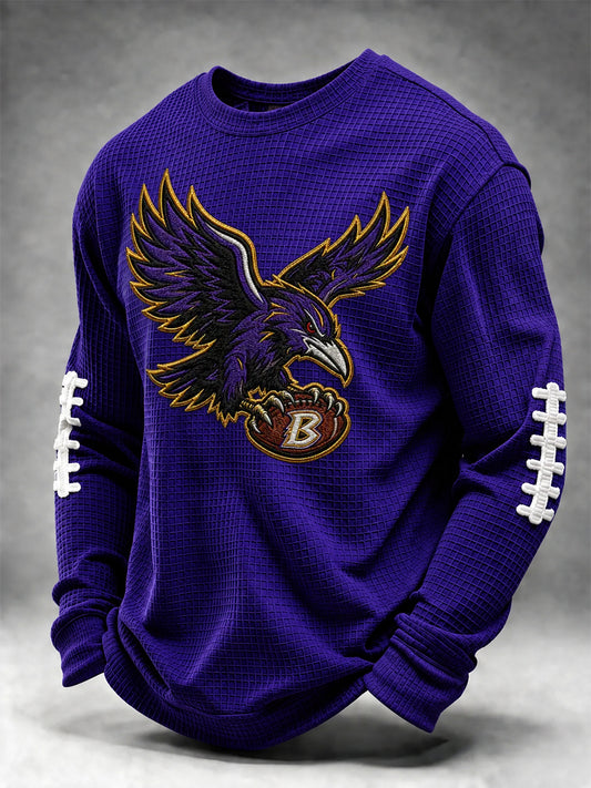 Men's Football Fan Print Waffle Long Sleeve Sweatshirt