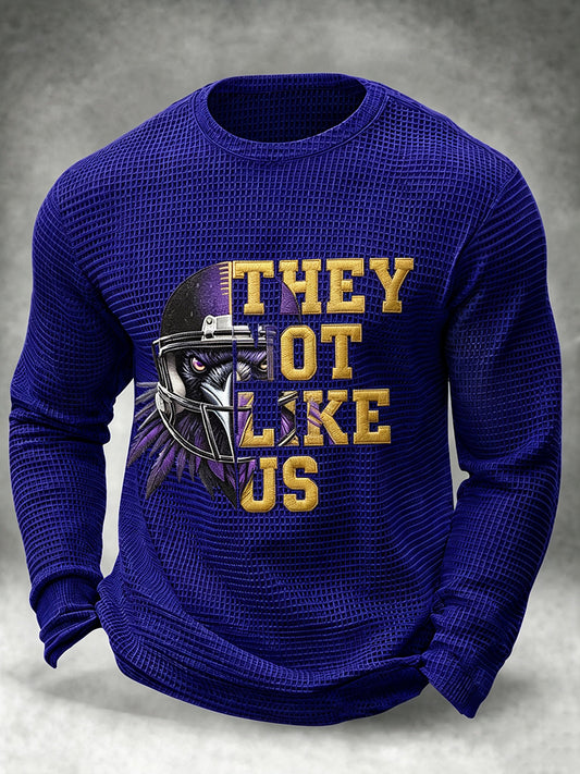Men's Football Fan Print Waffle Long Sleeve T-Shirt