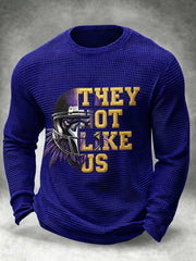 Men's Football Fan Print Waffle Long Sleeve T-Shirt