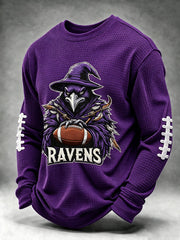 Men's Football Fan Print Waffle Long Sleeve Sweatshirt