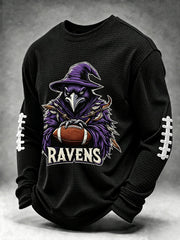 Men's Football Fan Print Waffle Long Sleeve Sweatshirt