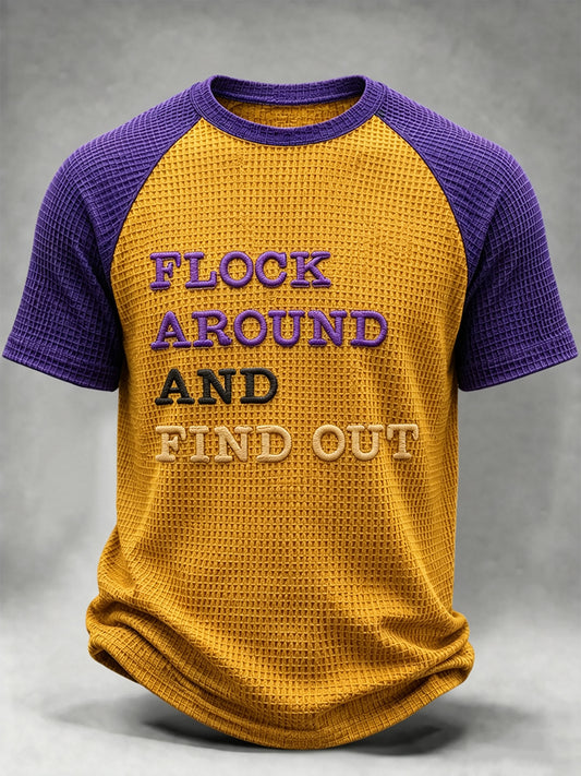 Men's Football Fan Print Waffle Short Sleeve T-shirt