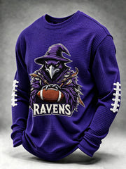 Men's Football Fan Print Waffle Long Sleeve Sweatshirt