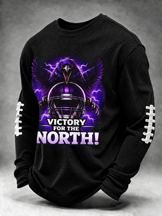 Men's Football Fan Print Waffle Long Sleeve Sweatshirt