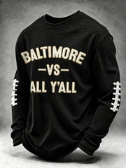 Men's Football Fan Print Waffle Long Sleeve Sweatshirt
