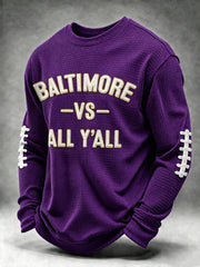 Men's Football Fan Print Waffle Long Sleeve Sweatshirt