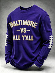 Men's Football Fan Print Waffle Long Sleeve Sweatshirt