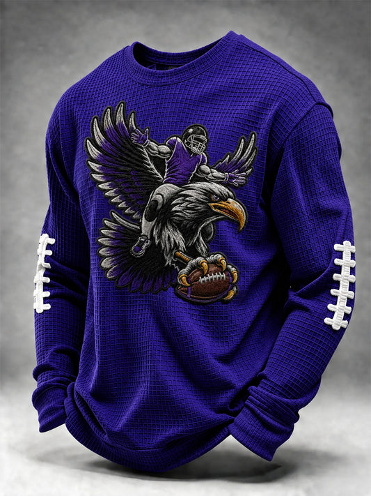 Men's Football Fan Print Waffle Long Sleeve Sweatshirt