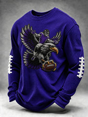 Men's Football Fan Print Waffle Long Sleeve Sweatshirt