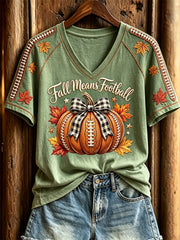 Women's Football Inspired Fall Pumpkin Print short-sleeved T-shirt