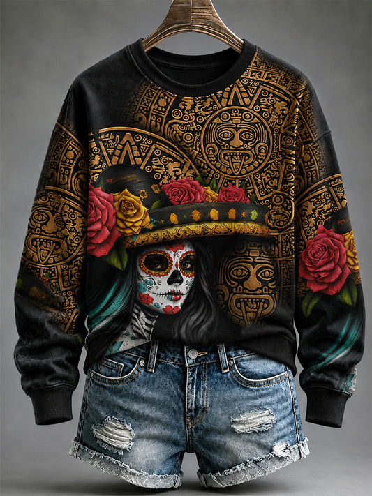 Women's Mexico Day of The Dead Art Print Casual Sweatshirt