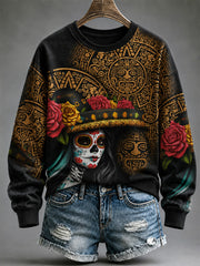 Women's Mexico Day of The Dead Art Print Casual Sweatshirt
