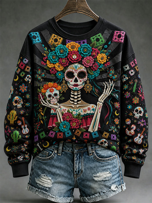 Women's Mexico Day of The Dead Art Print Casual Sweatshirt