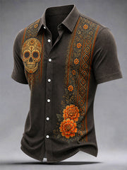 Men's Mexico Day of The Dead Art Print Casual Shirt